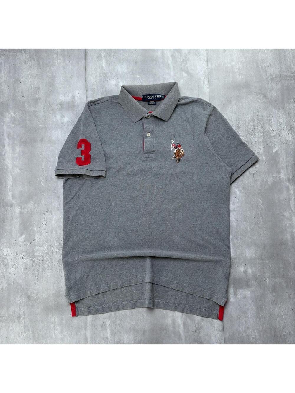 Y2K Grey U.S. Polo Assn Big Pony Skater Polo Shirt